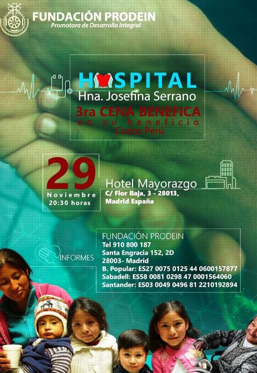 Prodein organiza una cena benéfica a favor del Hospital Hna. Josefina Serrano de Cuzco, en Perú
