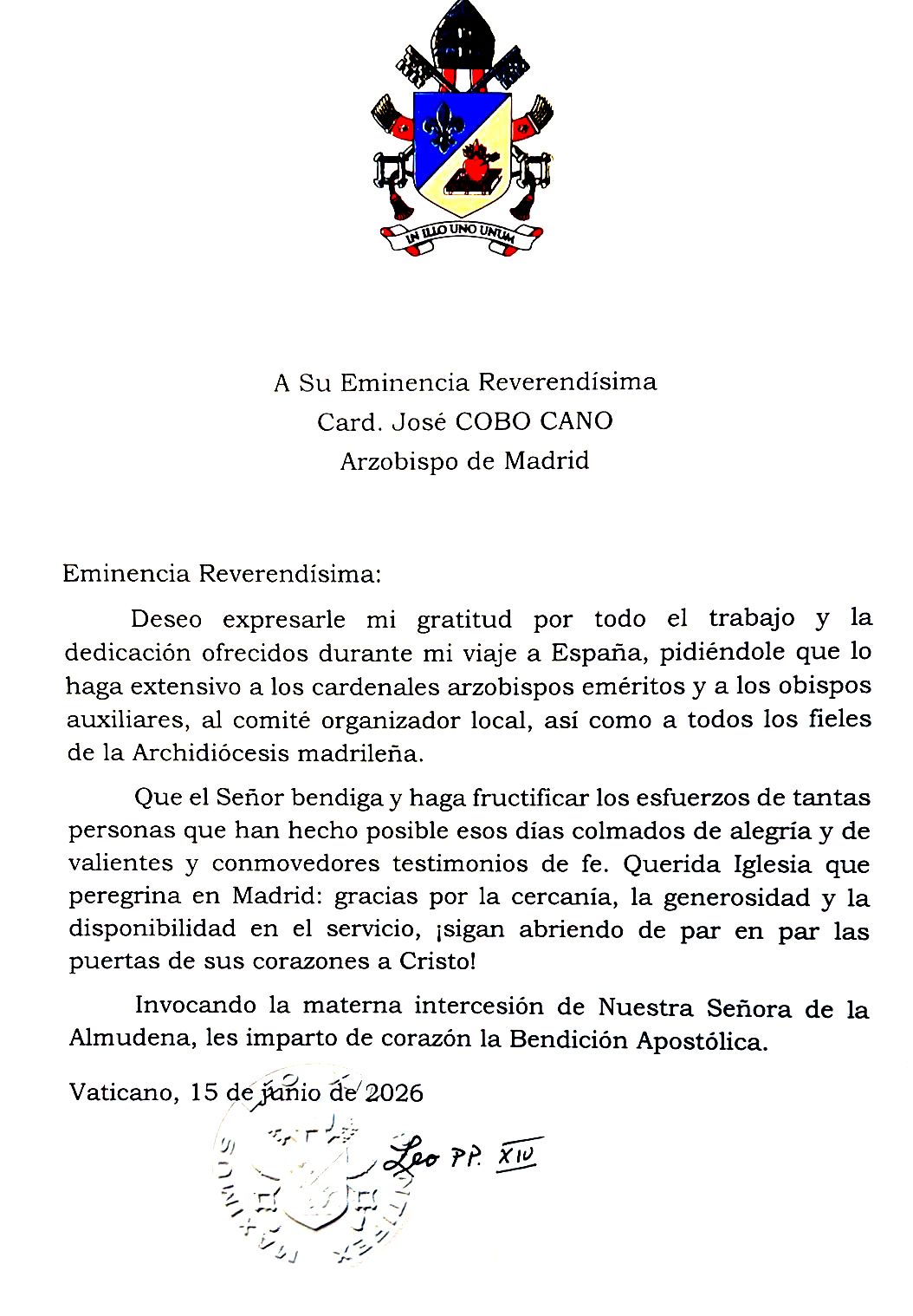 Carta Papa León XIV