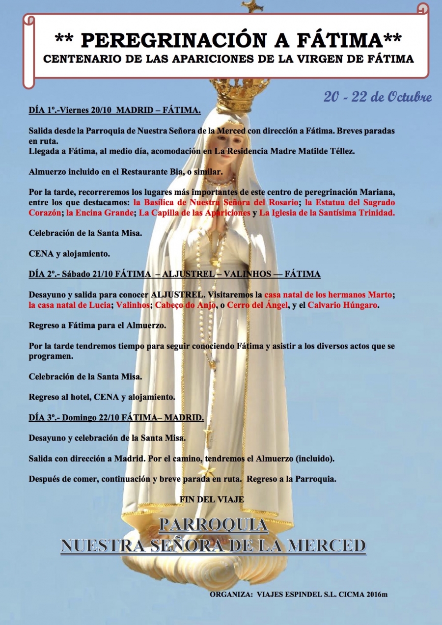 Nuestra Señora de la Merced de Moratalaz peregrina a Fátima