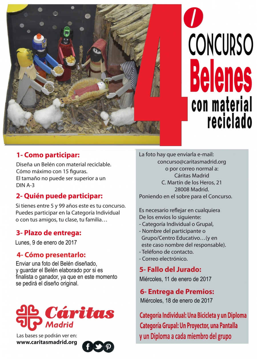 C&aacute;ritas Madrid convoca el 4&ordm; concurso de Belenes con materiales reciclados
