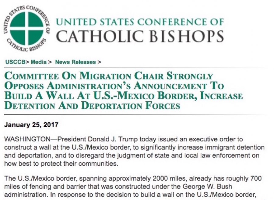 Los obispos de EEUU temen que el muro de Trump vuelva a los inmigrantes a&uacute;n m&aacute;s vulnerables a los traficantes