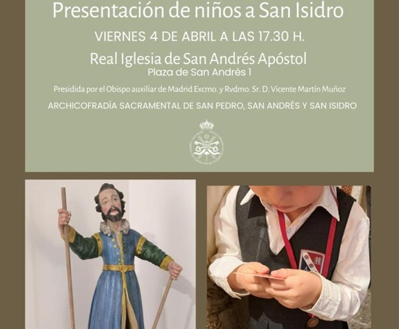 El obispo auxiliar de Madrid, Vicente Mart&iacute;n, preside la presentaci&oacute;n de ni&ntilde;os a San Isidro en la Real Iglesia de San Andr&eacute;s Ap&oacute;stol