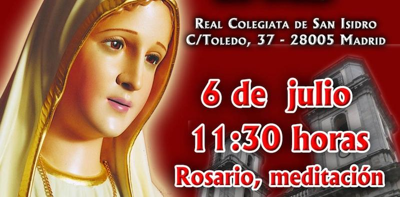 Rezo del rosario, meditación y Eucaristía en la práctica del primer sábado de mes en la colegiata de San Isidro