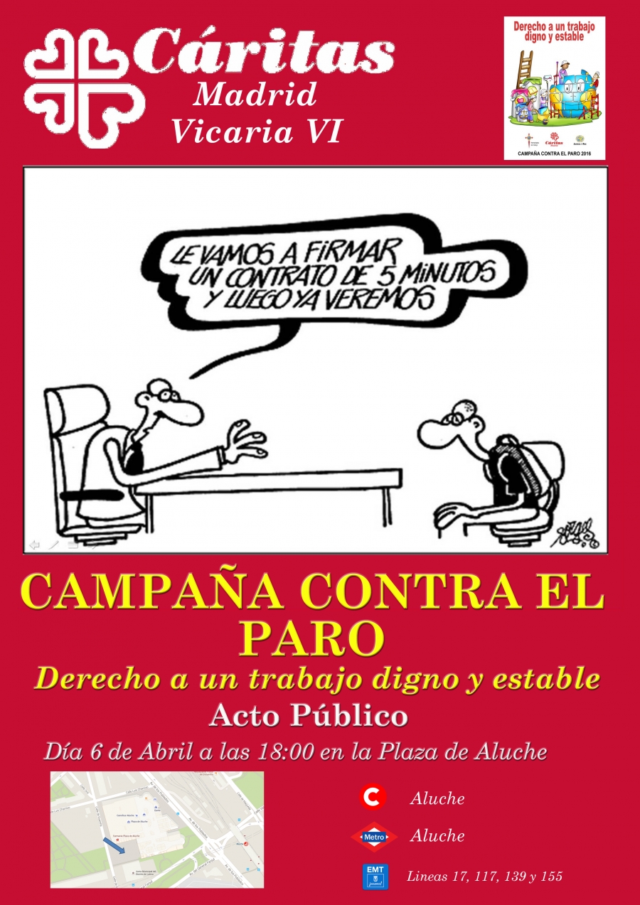 C&aacute;ritas Vicar&iacute;a VI organiza un acto p&uacute;blico con motivo de la Campa&ntilde;a Contra el Paro 2016