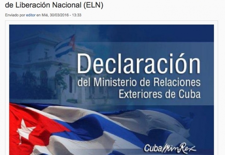 Cuba se ofrece para negociaciones entre el Gobierno de Colombia y la guerrilla del ELN