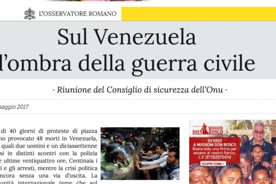 L&rsquo;Osservatore Romano: temor por una guerra civil en Venezuela