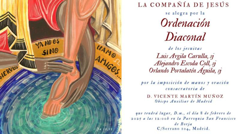 El obispo auxiliar de Madrid Vicente Mart&iacute;n ordena di&aacute;conos a tres jesuitas en la parroquia de san Francisco de Borja