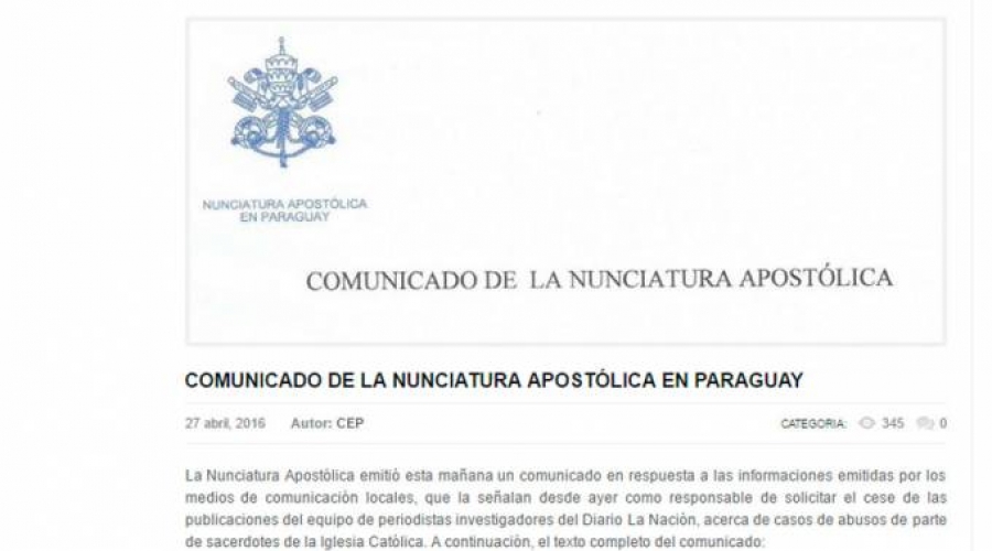 Nunciatura Apost&oacute;lica en Paraguay desmiente censura a diarios