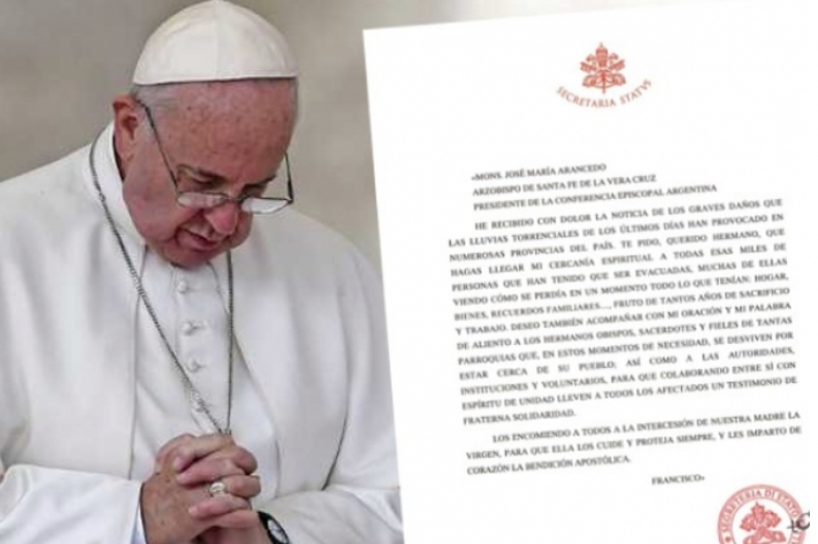 Mensaje del Santo Padre a los damnificados por las lluvias en Argentina